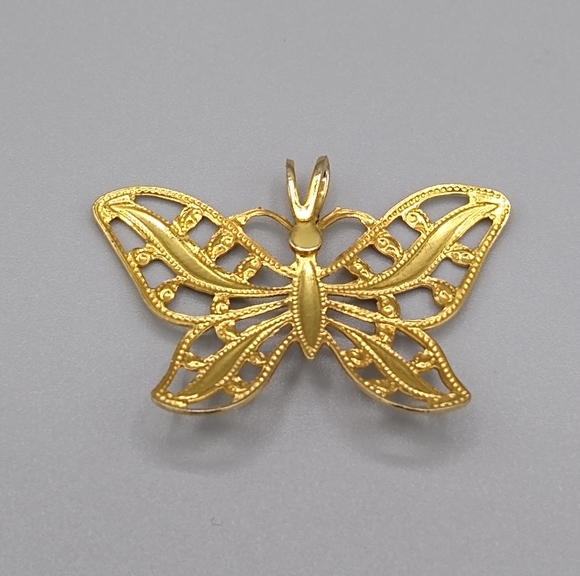 Butterfly Necklace Pendant Vtg Filigree Rhinestone - Picture 6 of 10